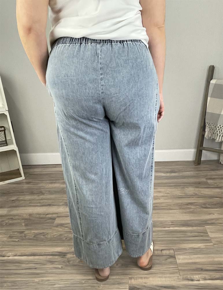 Plus Stone Wash Denim Wide Leg Pants by Umgee