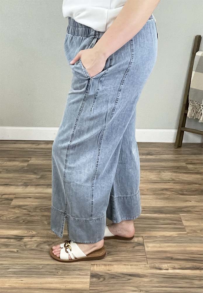 Plus Stone Wash Denim Wide Leg Pants by Umgee