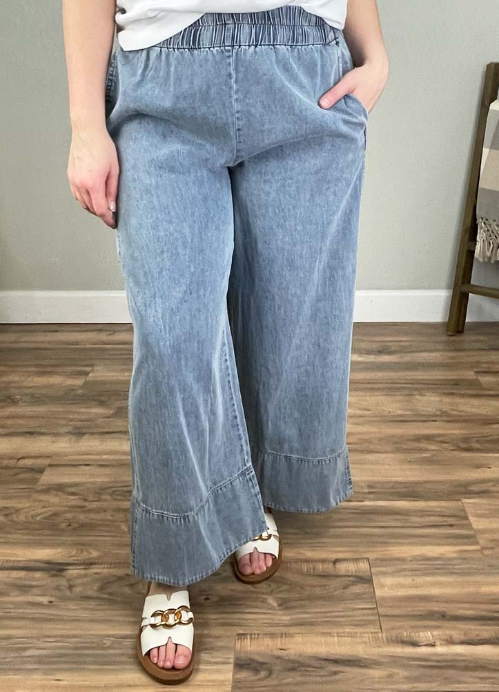 Plus Stone Wash Denim Wide Leg Pants by Umgee