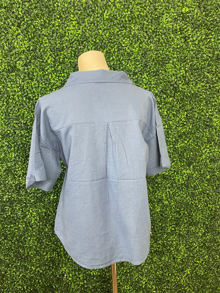 Button Up SS Top in Indigo by Keren Hart