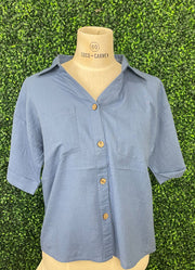 Button Up SS Top in Indigo by Keren Hart
