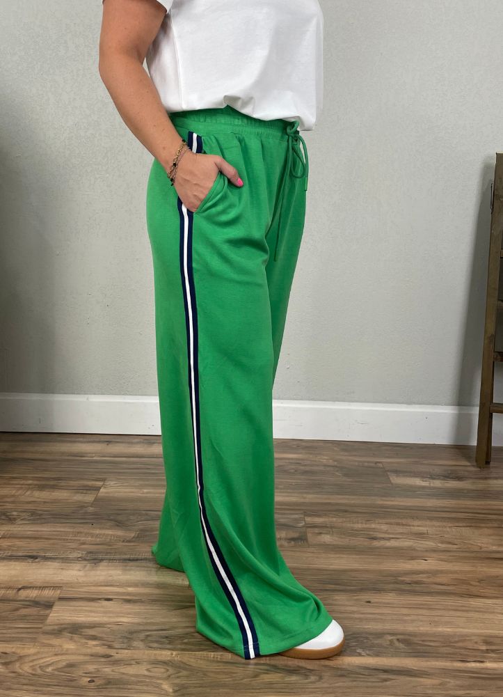 Wide Leg Track Pants in Green by Umgee