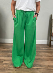 Wide Leg Track Pants in Green by Umgee