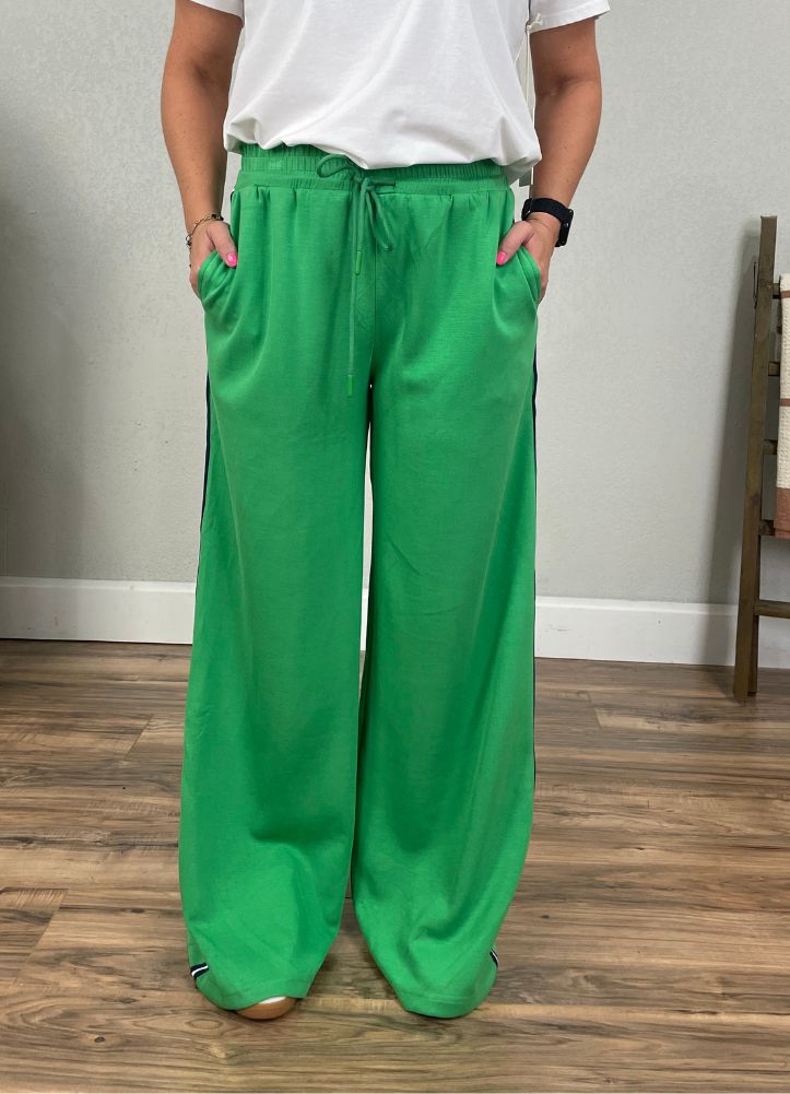 Wide Leg Track Pants in Green by Umgee