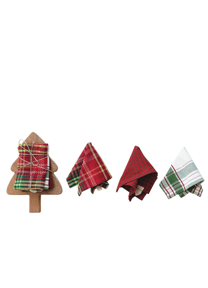 Mango Wood Cutting Board with Dish Cloths by Creative Co-op