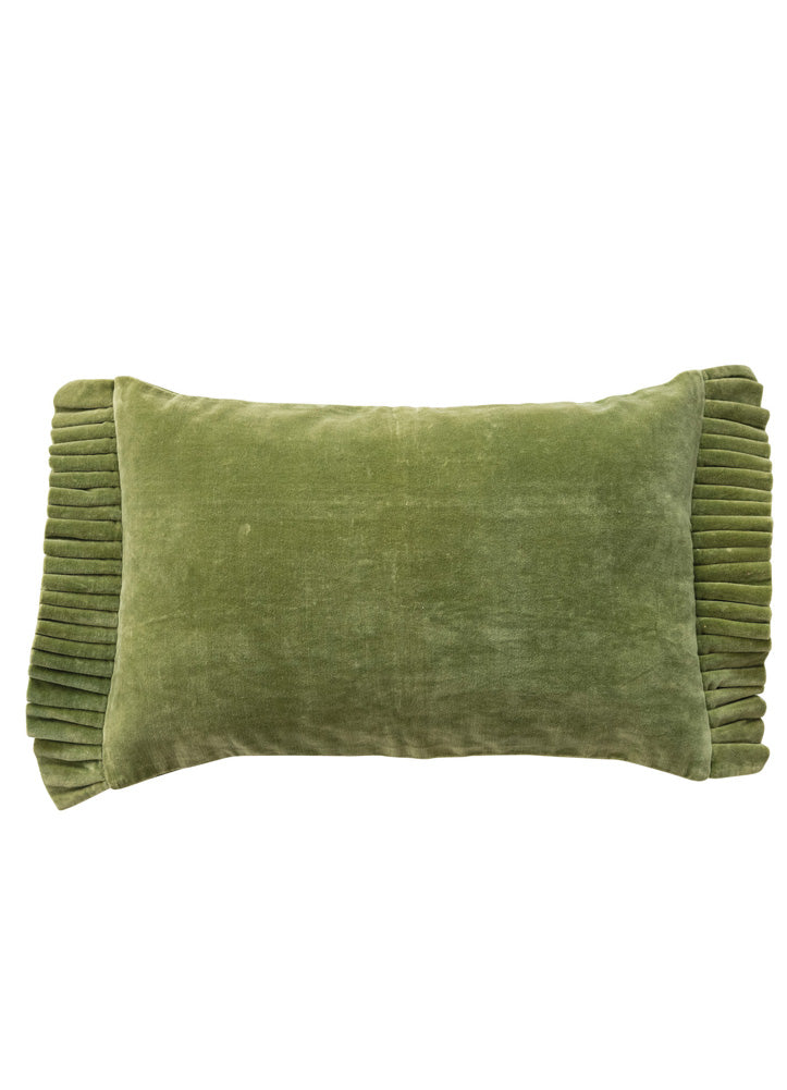 Green Velvet Lumbar Pillow with Ruffle Trim by Creative Co-op