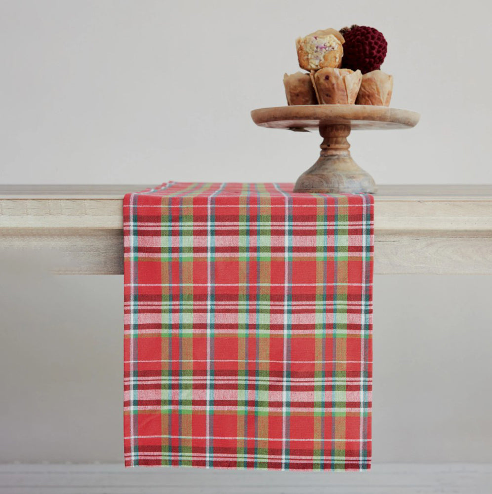 Woven Cotton Table Runner with Plaid Pattern by Creative Co-op