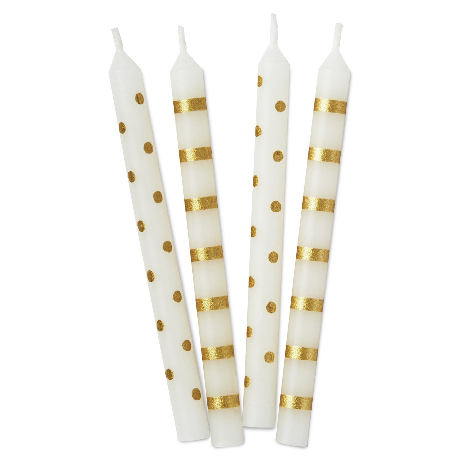 Hallmark Gold Stripes and Polka Dots on White Birthday Candles, Set of 16
