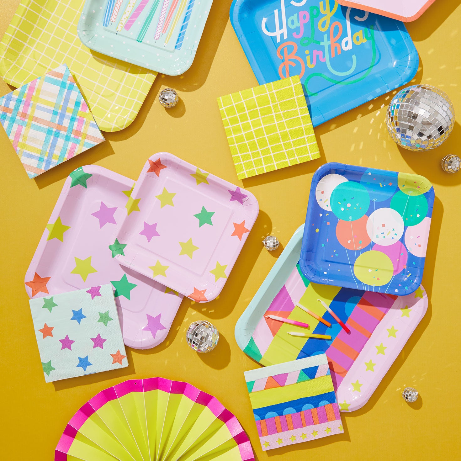 Hallmark Colorful Stars on Pink Square Dinner Plates, Set of 8