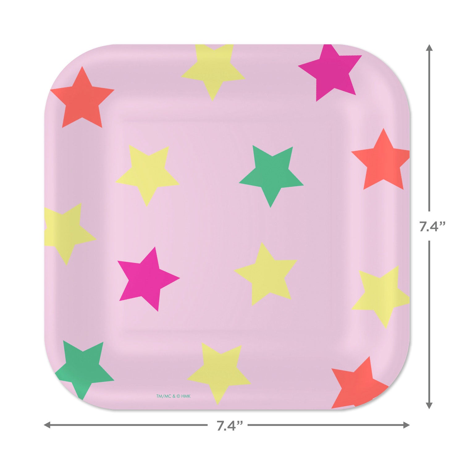 Hallmark Colorful Stars on Pink Square Dessert Plates, Set of 8