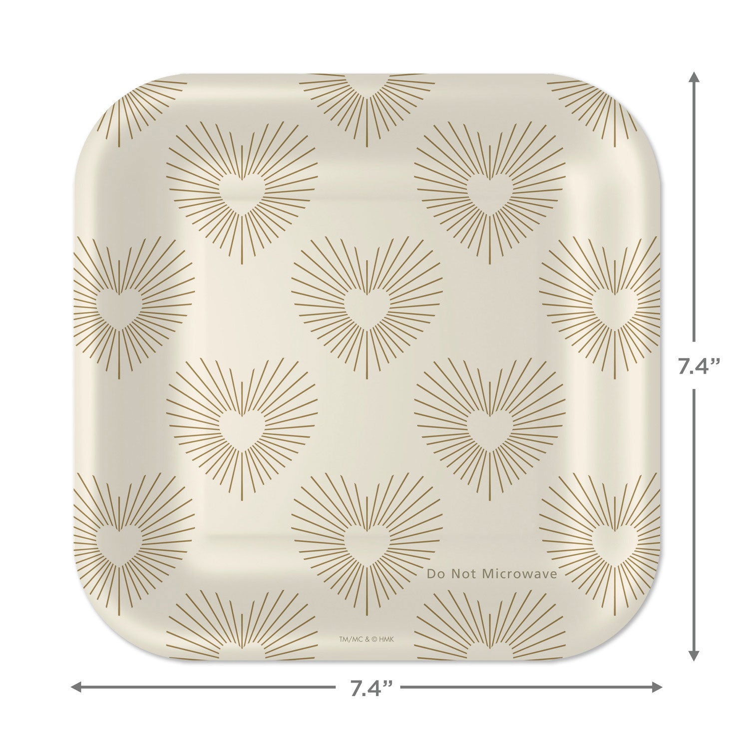 Hallmark Gold Hearts on Ivory Square Dessert Plates, Set of 8