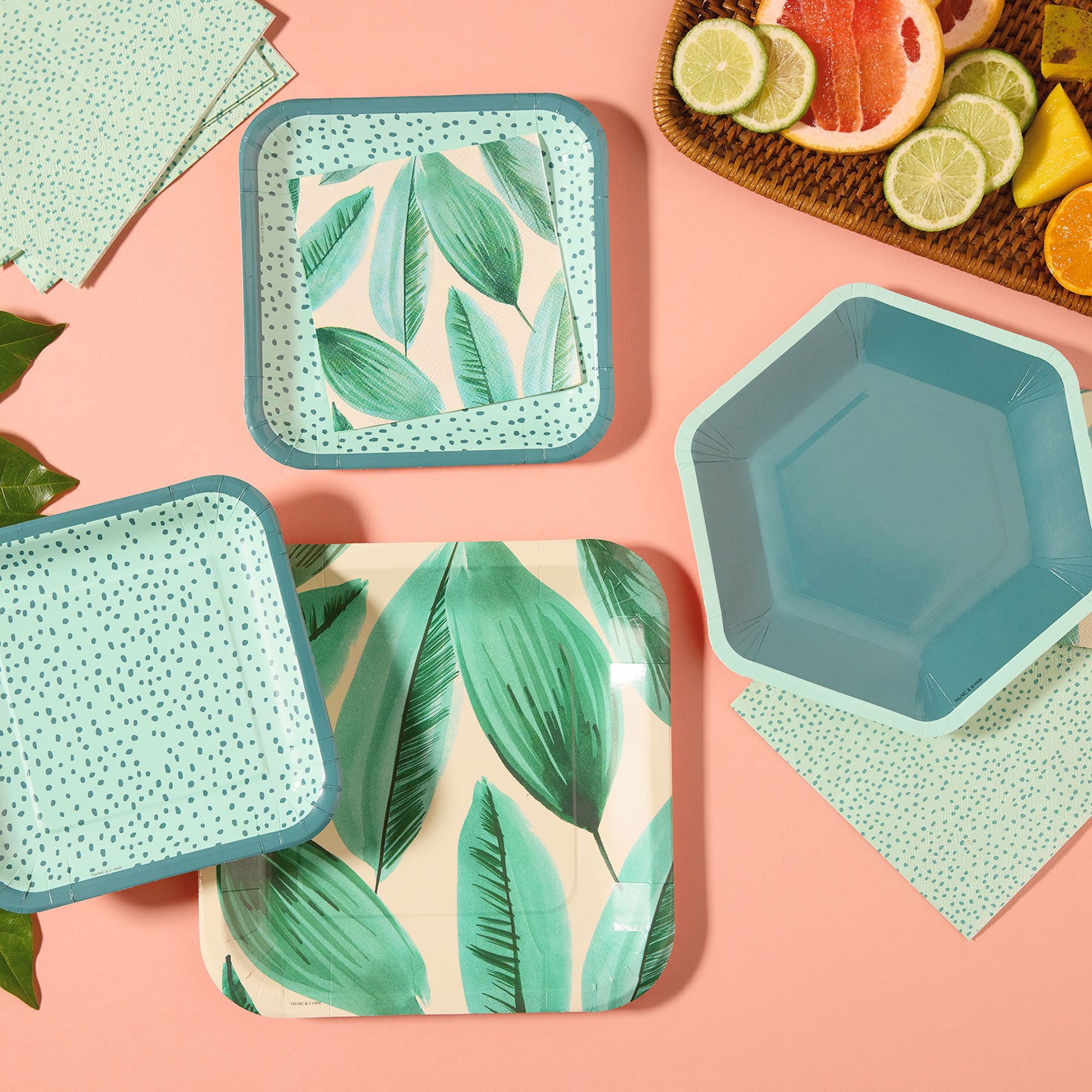 Hallmark Aqua With Green Dots Square Dessert Plates, Set of 8