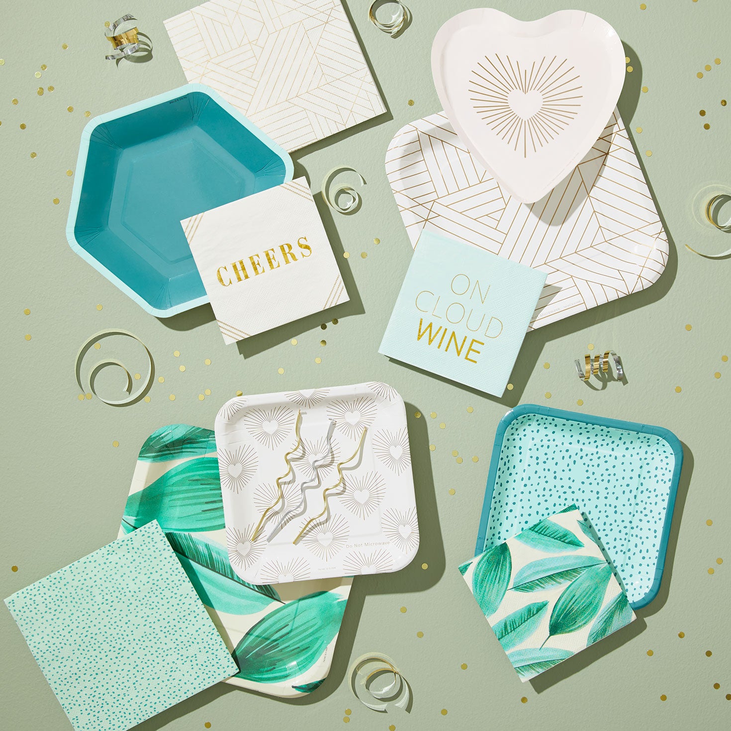 Hallmark Aqua With Green Dots Dinner Napkins, Set of 16