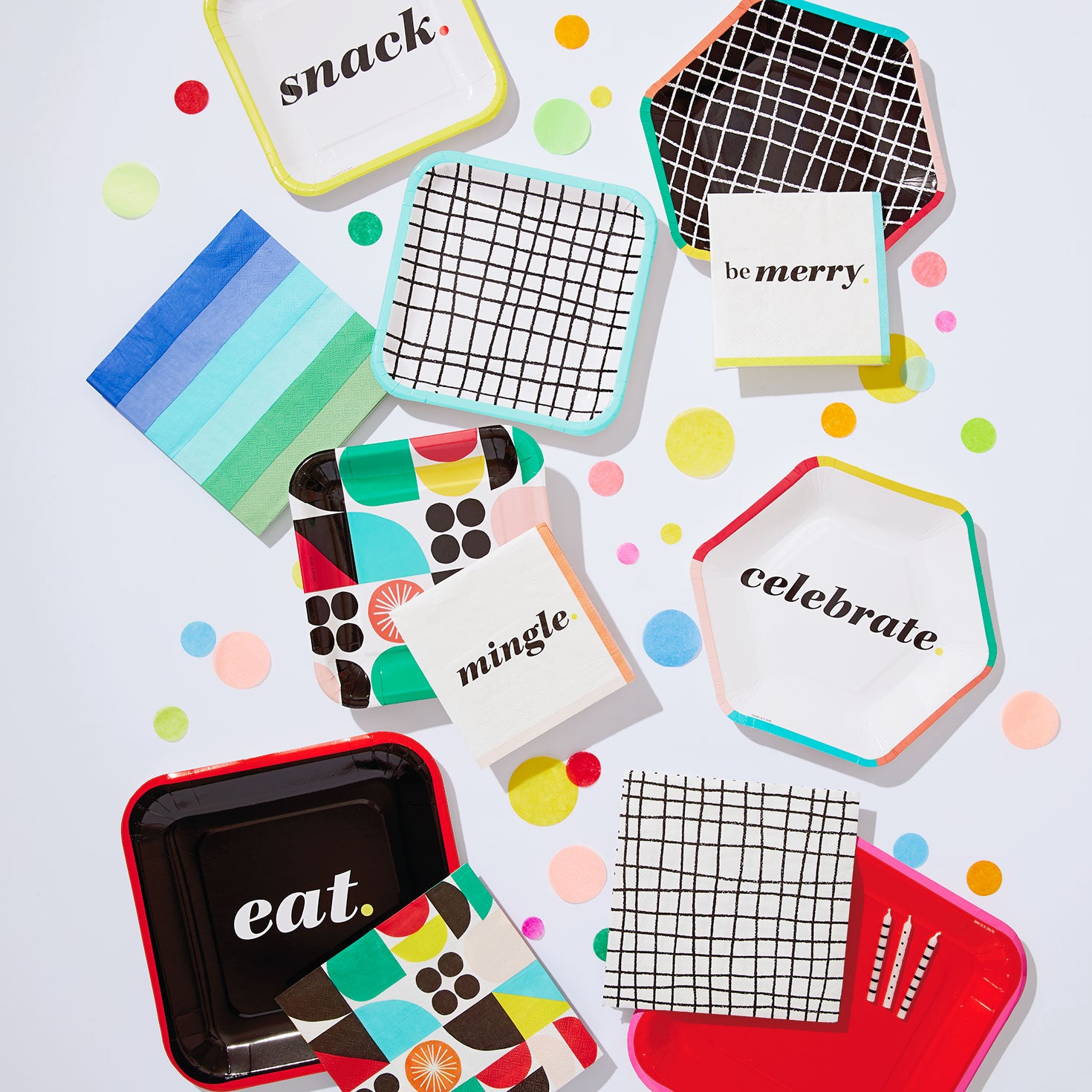Hallmark Black Grid Hexagonal Dessert Plates, Set of 8