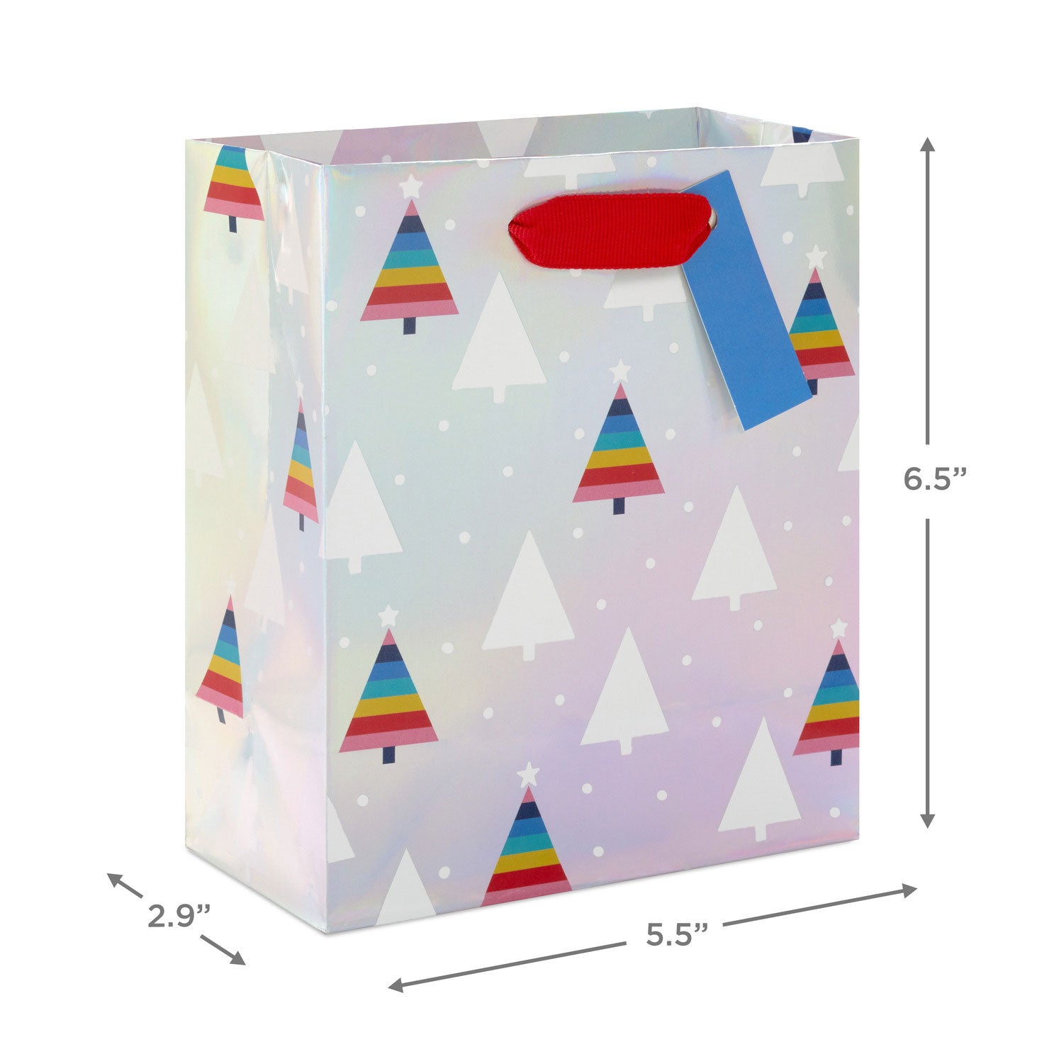 Hallmark 6.5'' Rainbow Trees on Iridescent Silver Small Christmas Gift Bag