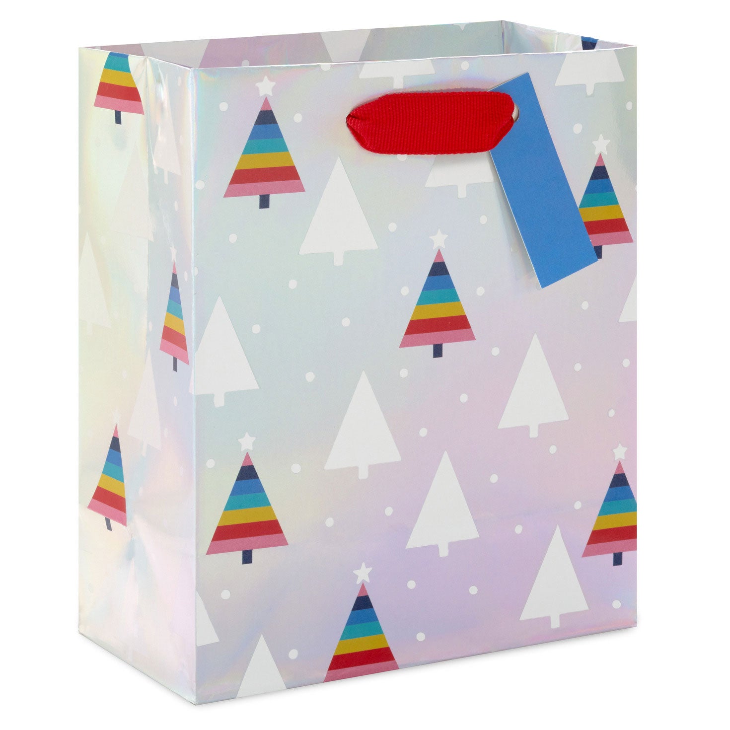 Hallmark 6.5'' Rainbow Trees on Iridescent Silver Small Christmas Gift Bag