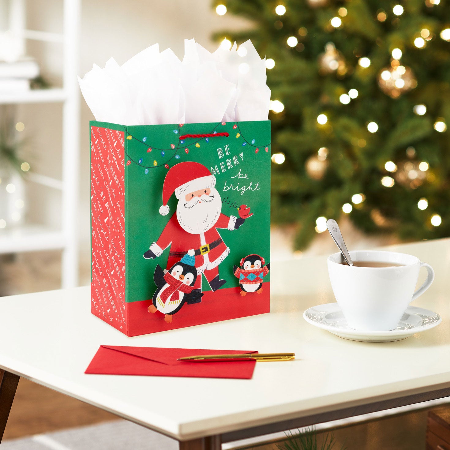 Hallmark 9.6'' Santa and Penguins Medium Christmas Gift Bag