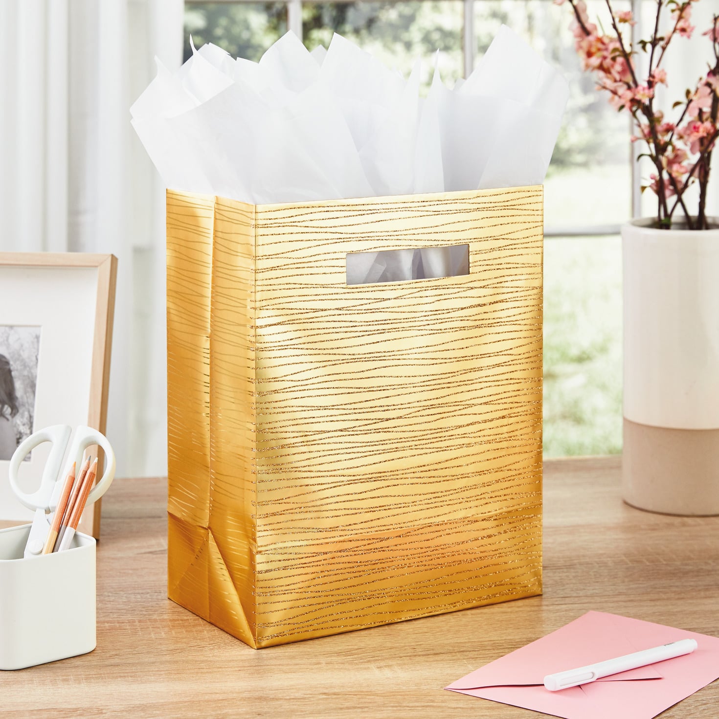 Hallmark 13'' Glittered Stripes Gift Bag