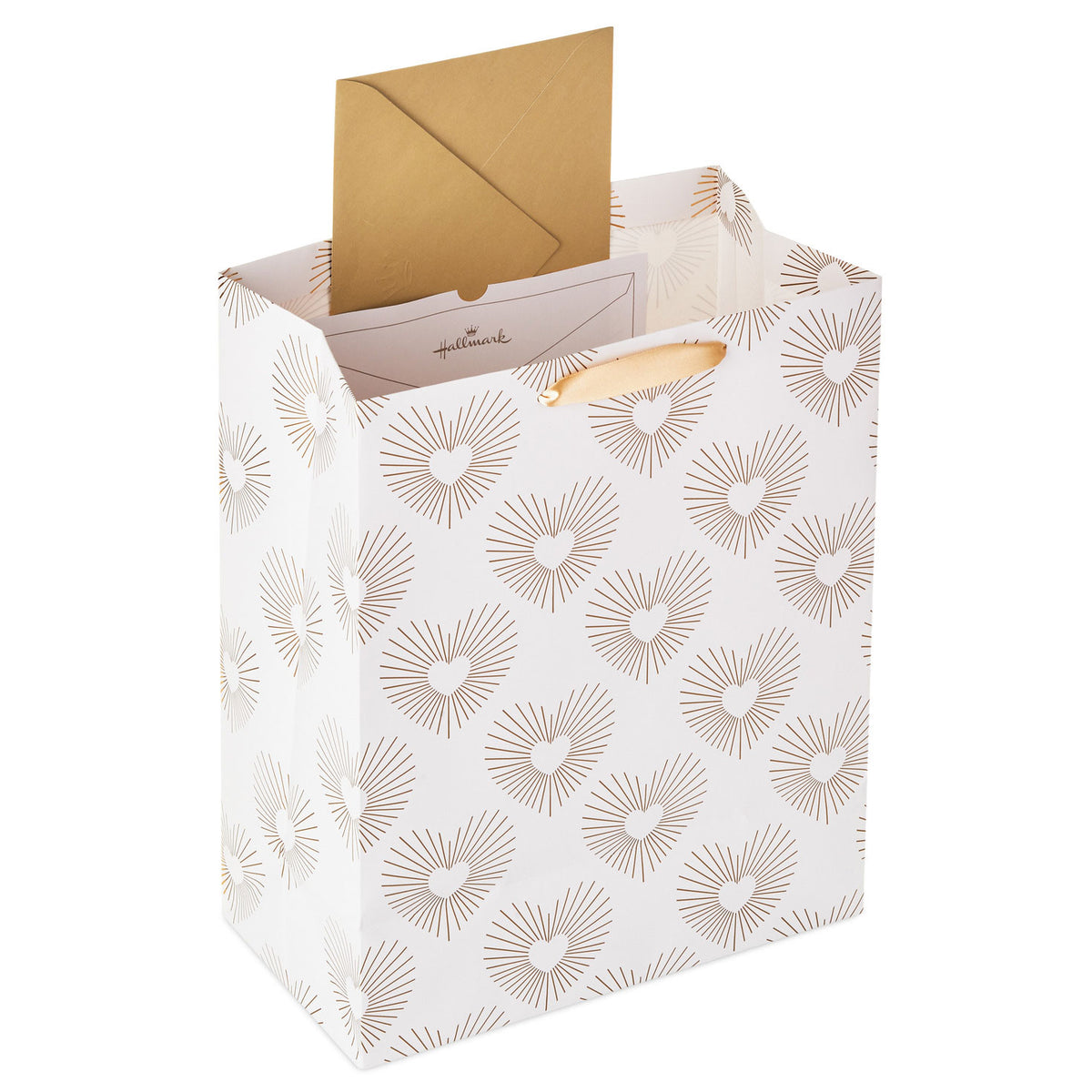 Hallmark 13'' Gold Hearts on White Large Gift Bag