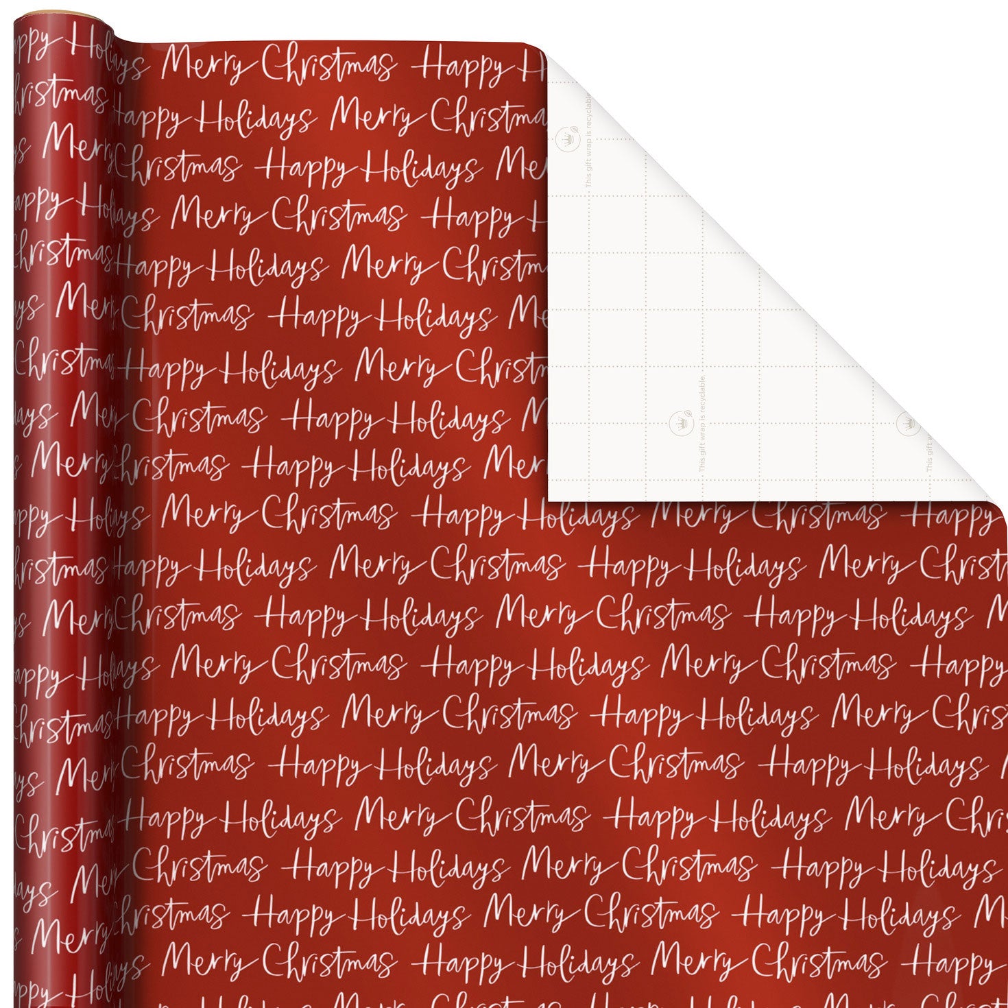 Hallmark Merry Christmas Script on Red Christmas Wrapping Paper