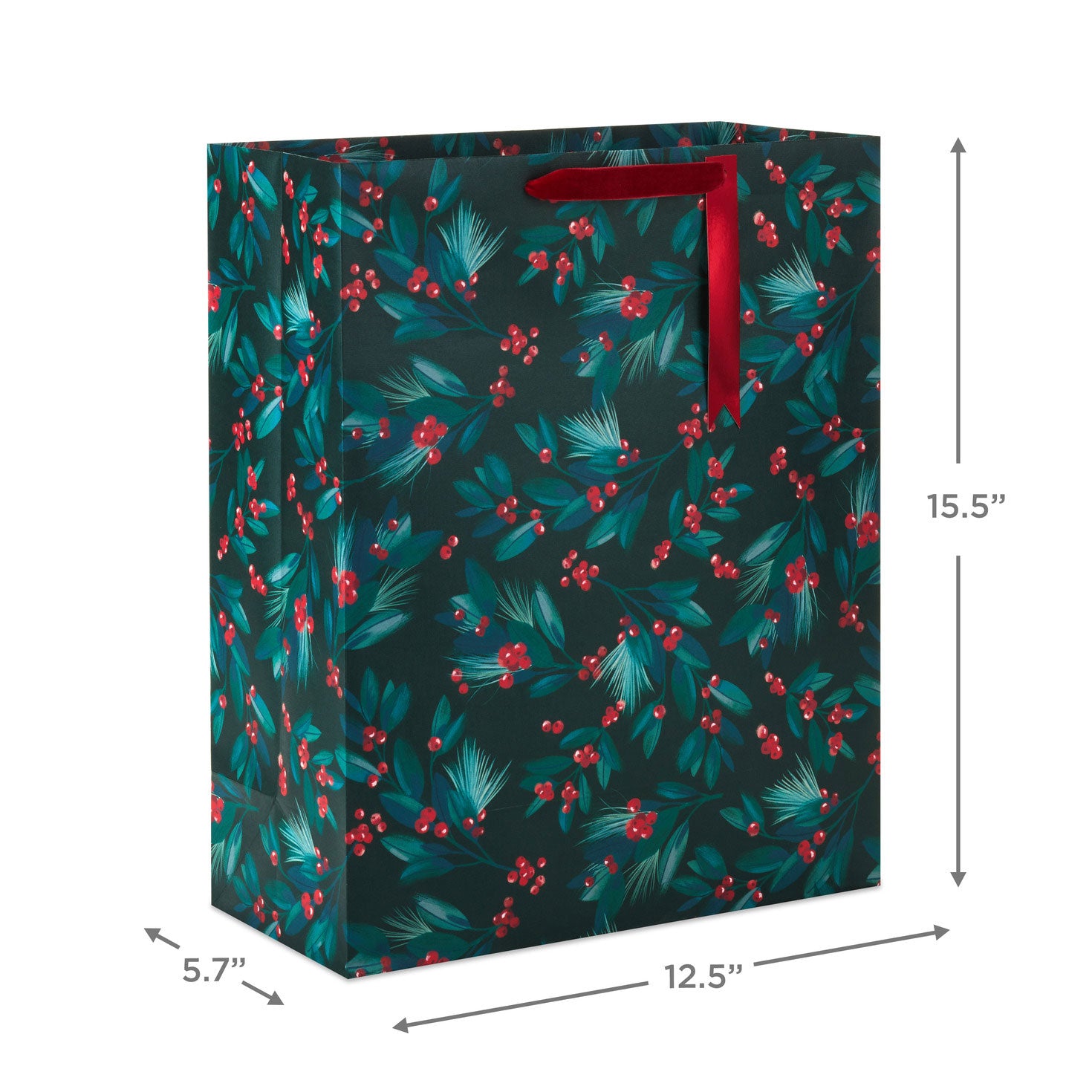 Hallmark 15.5'' Greenery and Berries on Black Extra-Large Christmas Gift Bag