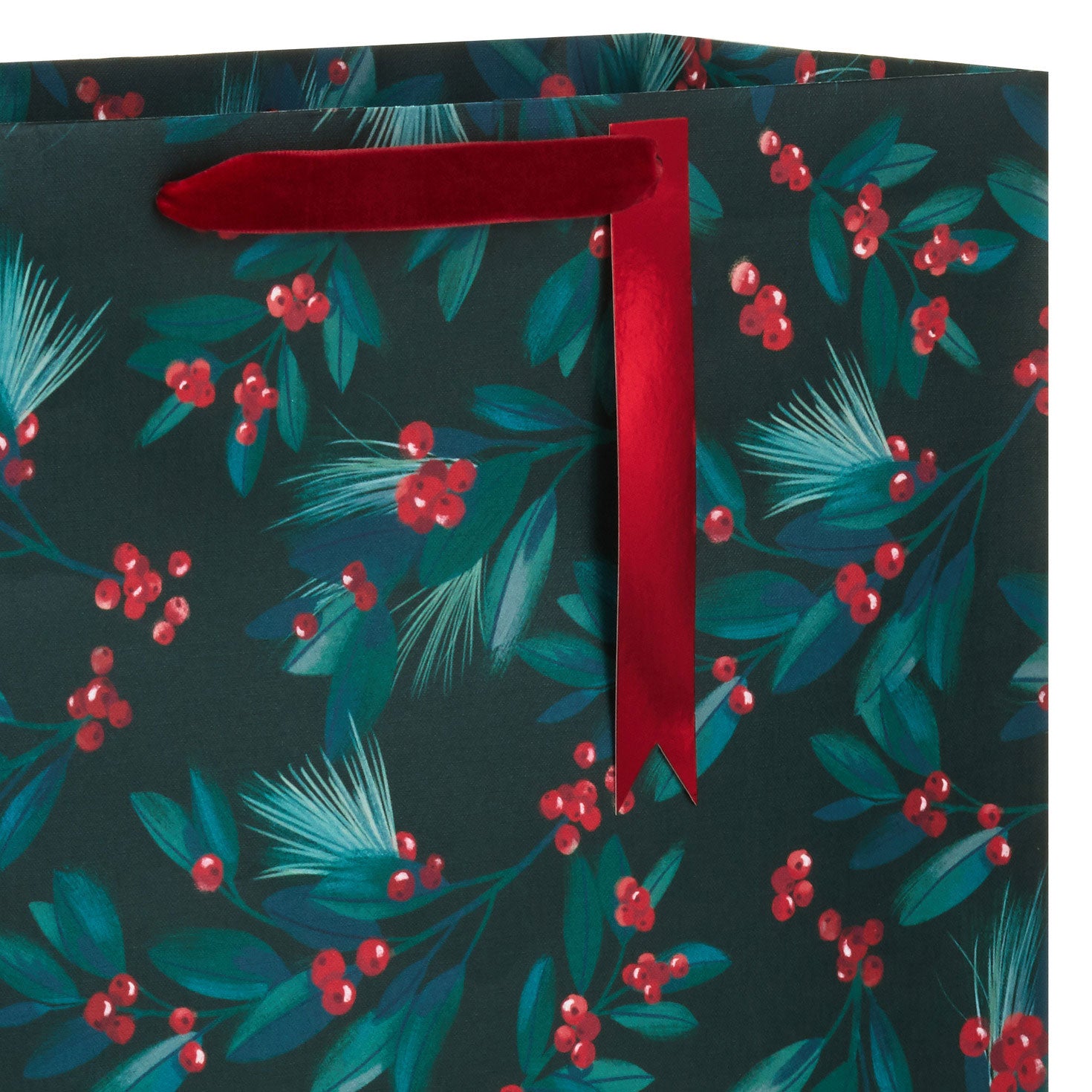 Hallmark 15.5'' Greenery and Berries on Black Extra-Large Christmas Gift Bag