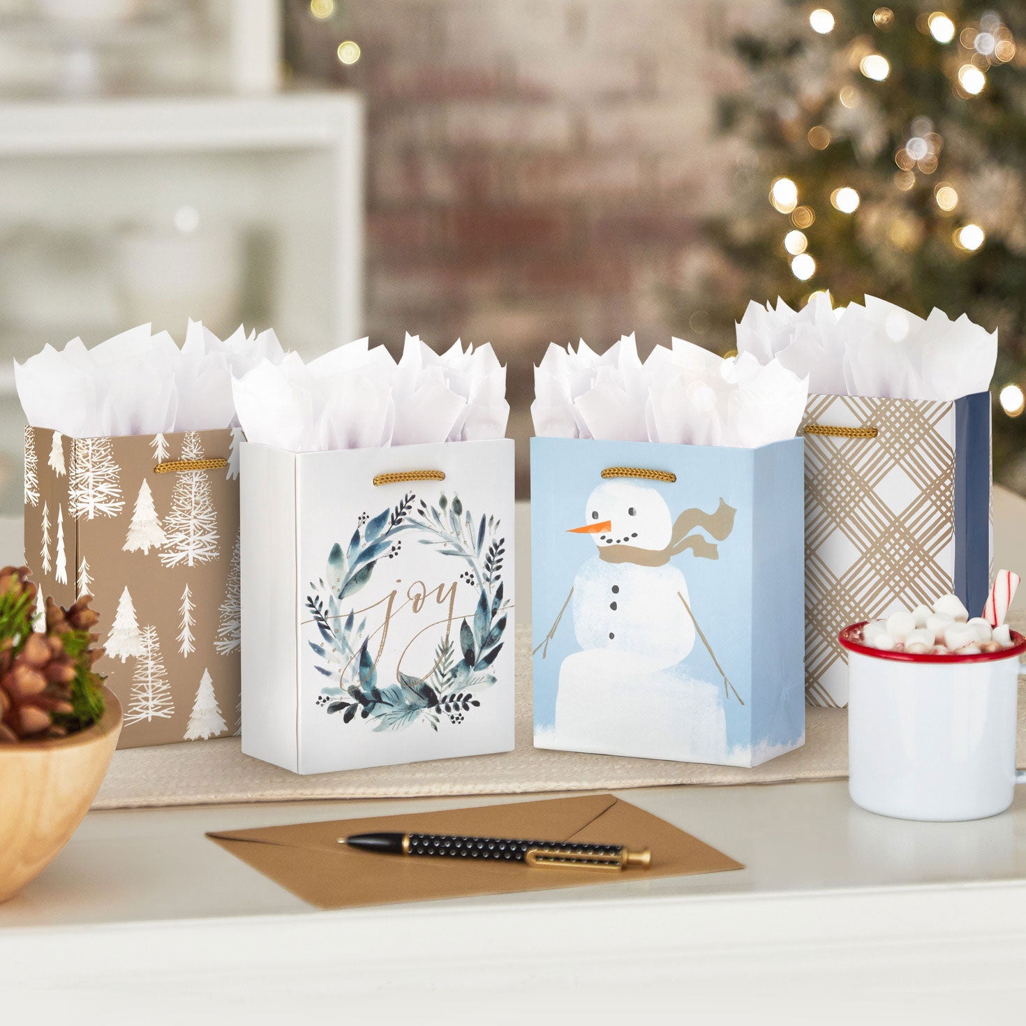 Hallmark 5.7'' Assorted Winter Metallic Designs 4-Pack Small Holiday Gift Bags