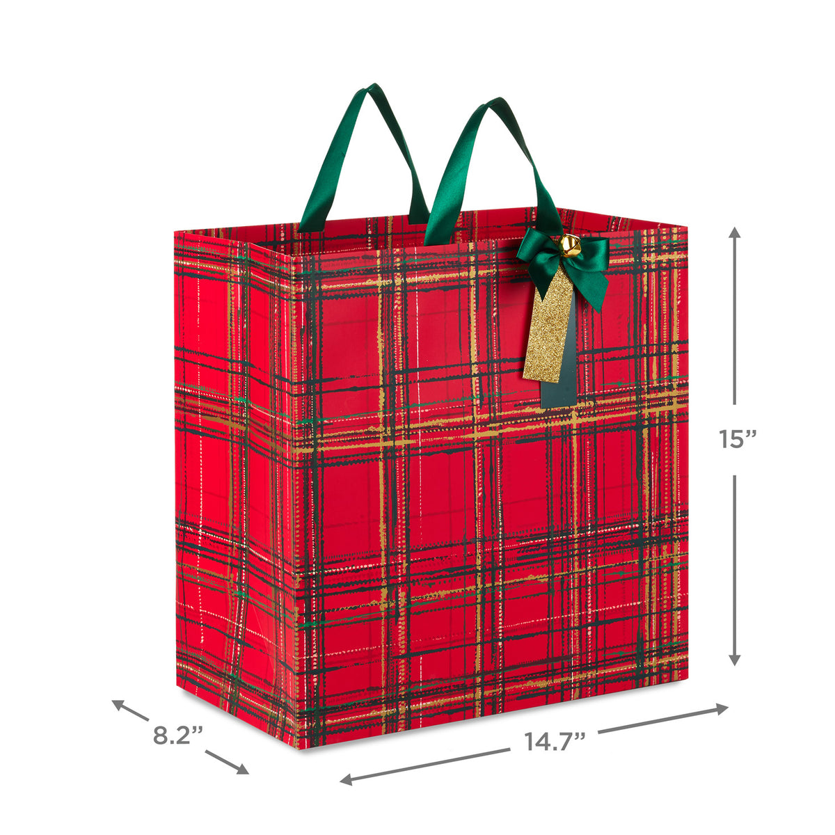 Hallmark 15'' Painterly Plaid Extra-Deep Christmas Gift Bag