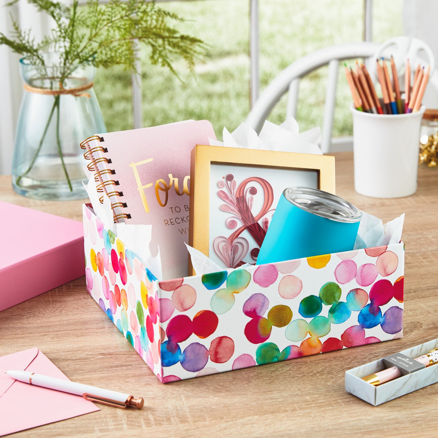 Hallmark 10'' Square Watercolor Dots Gift Box