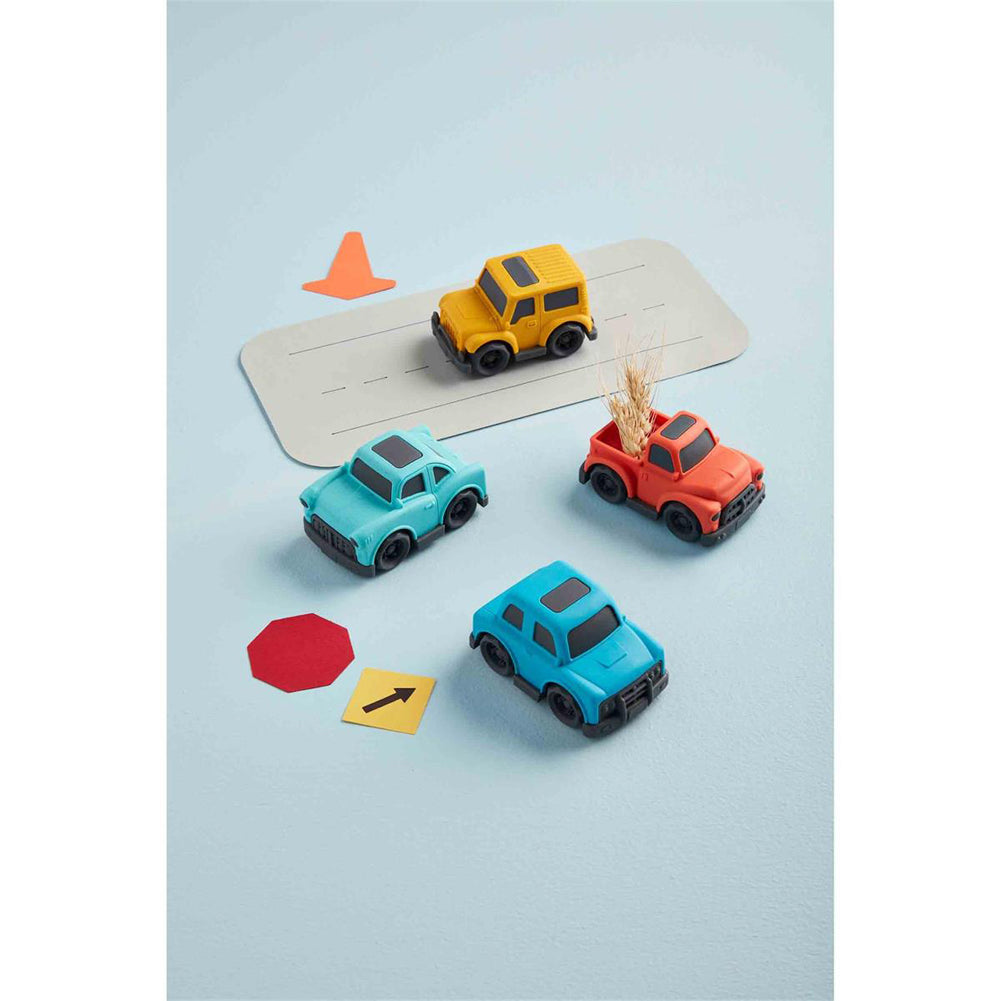 blue wheat straw toy car set by Mud Pie