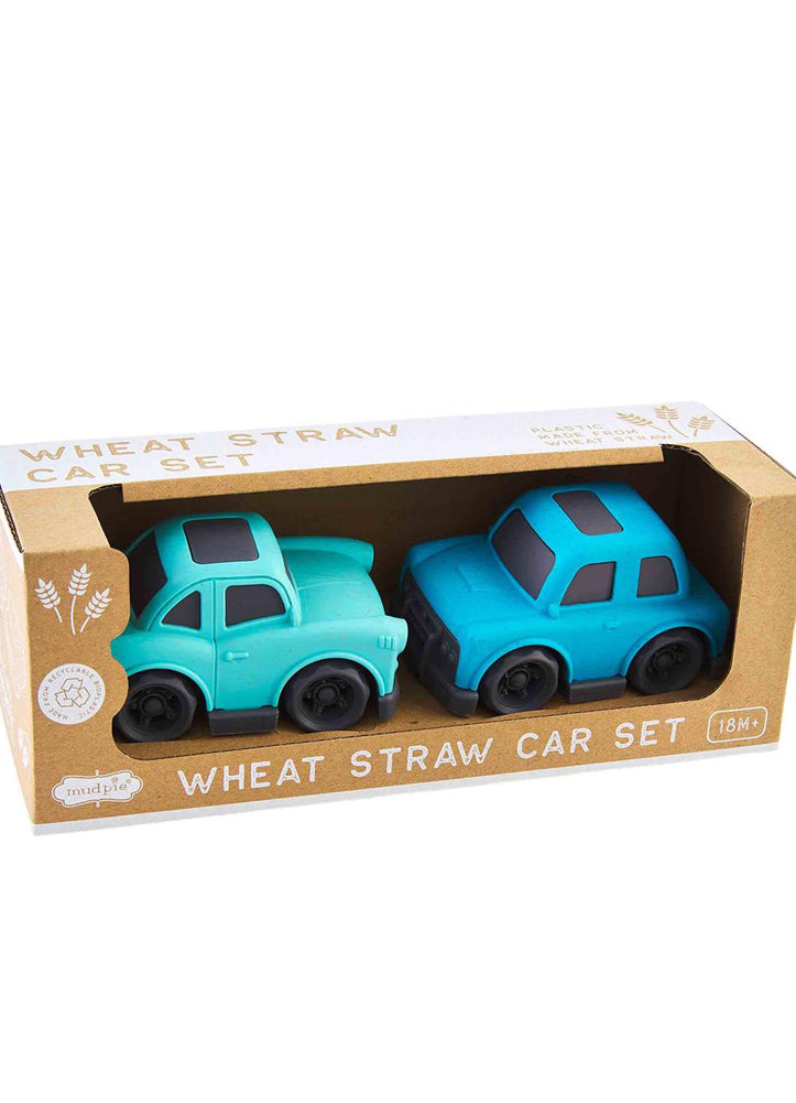 blue wheat straw toy car set by Mud Pie