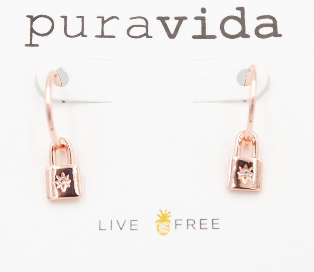 Lock Hoop Earring in Rose Gold by Pura Vida