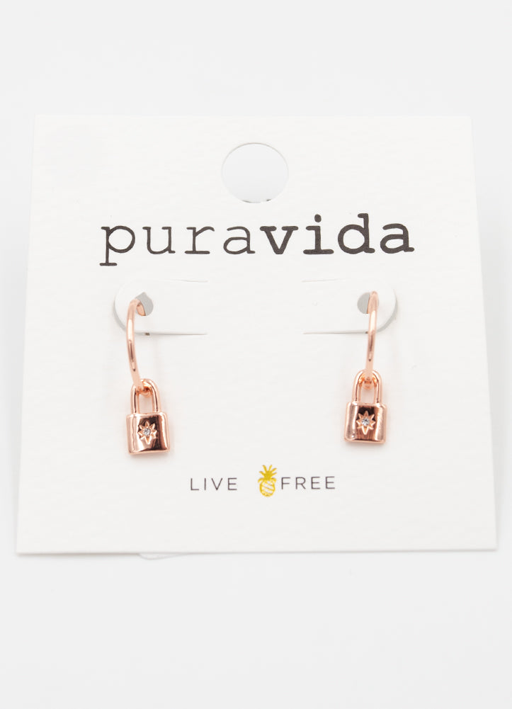 Lock Hoop Earring in Rose Gold by Pura Vida