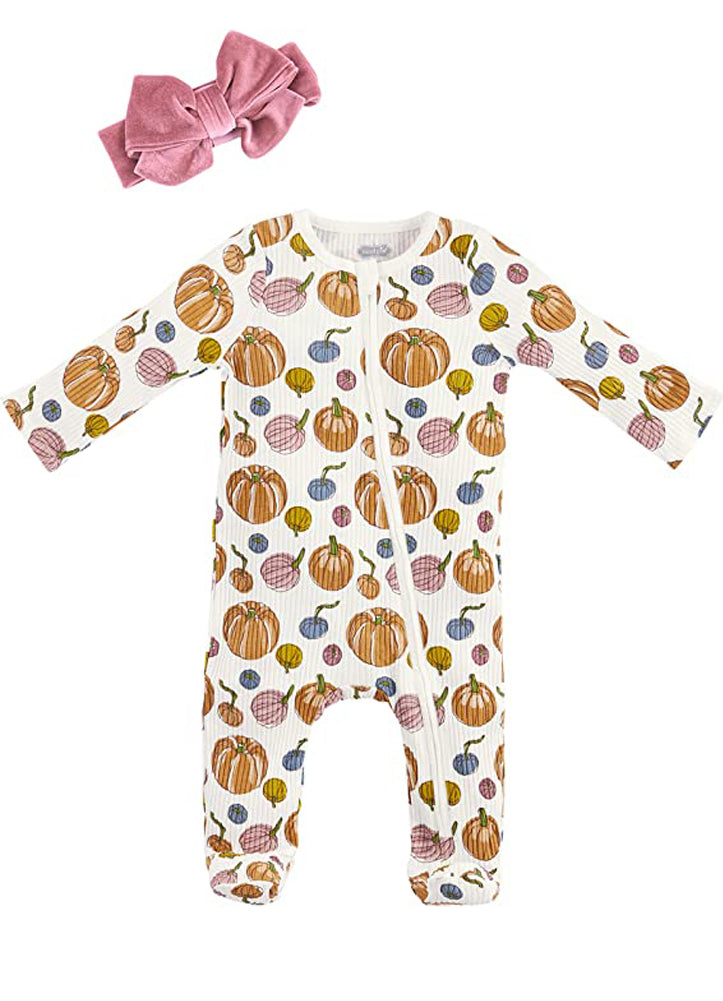 Pumpkin Rib Sleeper and Bib by Mud Pie