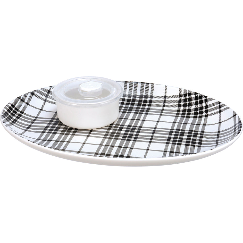 Chip & Dip Set Black Plaid by Primitives by Kathy