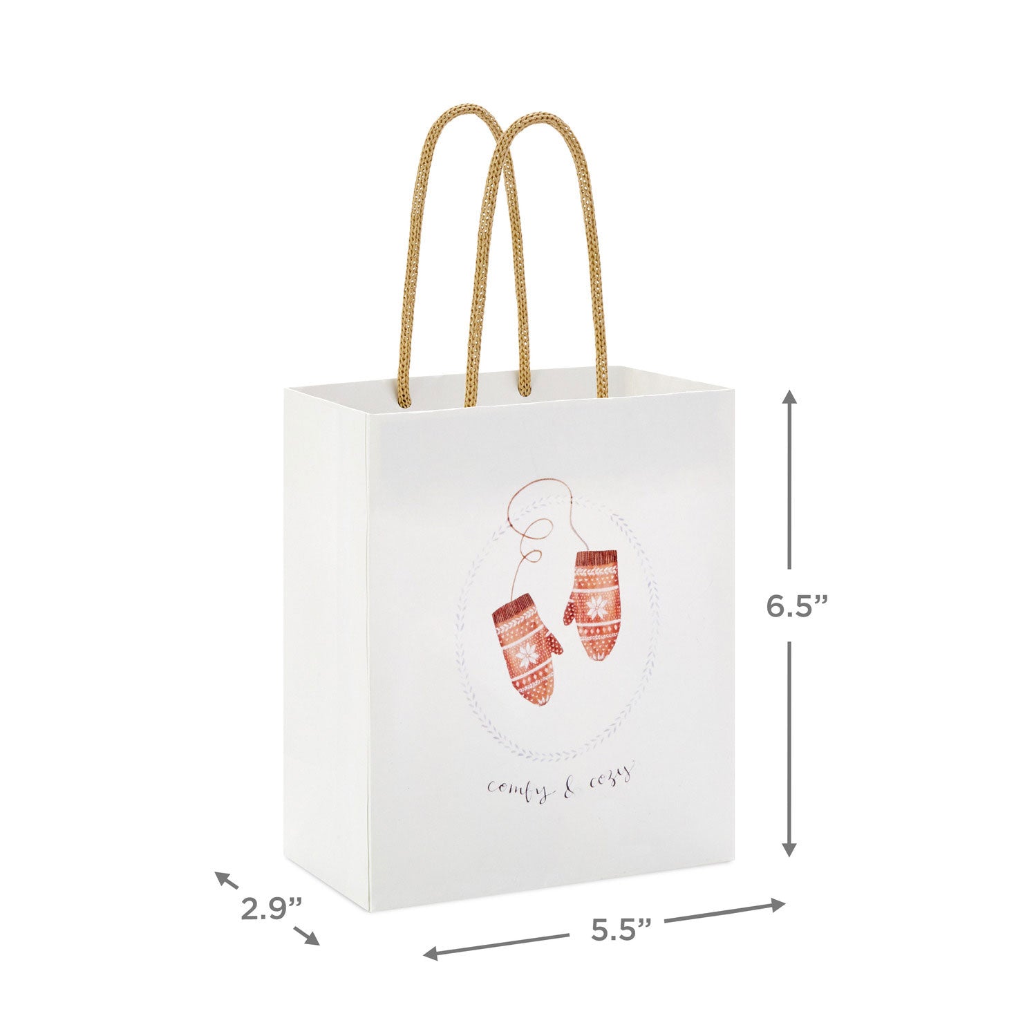 Hallmark 6.5'' Comfy & Cozy Mittens on White Small Gift Bag