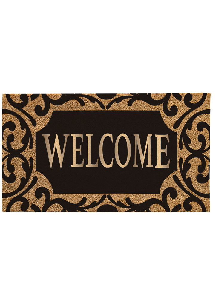 Scroll Metallic Welcome Rubber Inset Coir Mat by Evergreen