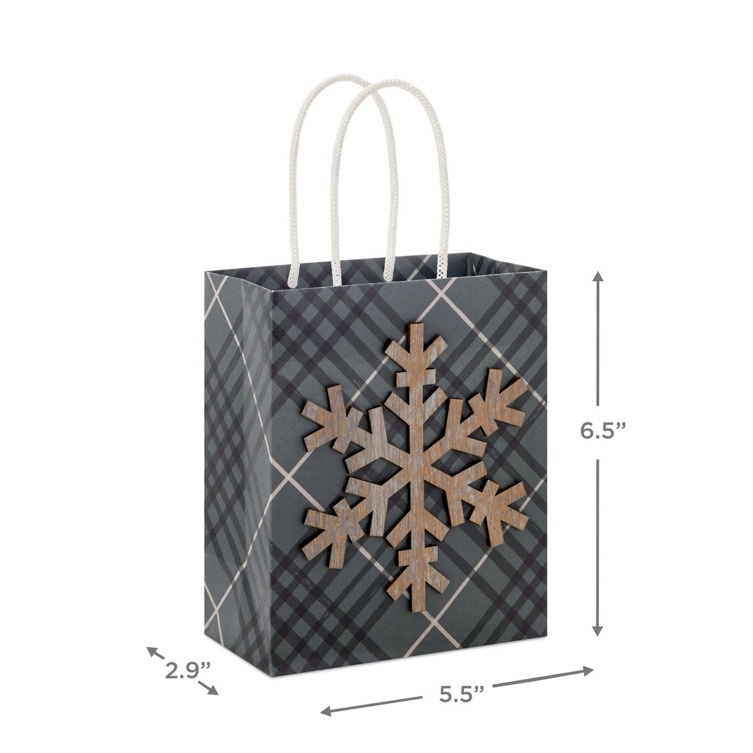 Hallmark 6.5'' Green Plaid With Snowflake Small Holiday Gift Bag