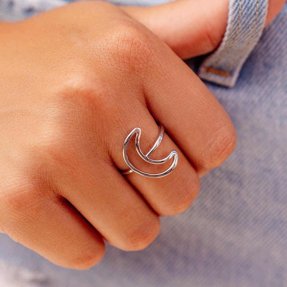 Oversized Crescent Ring in Silver by Pura Vida