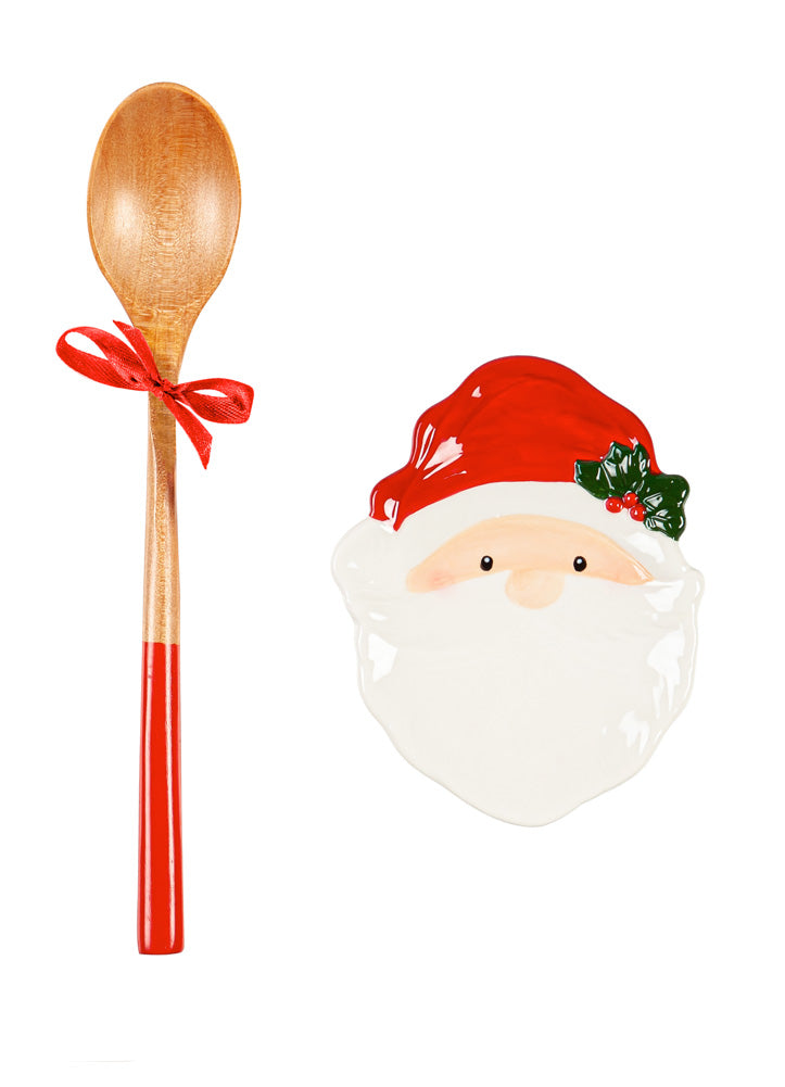 Ceramic Spoon Rest with Wooden Spoon by Evergreen