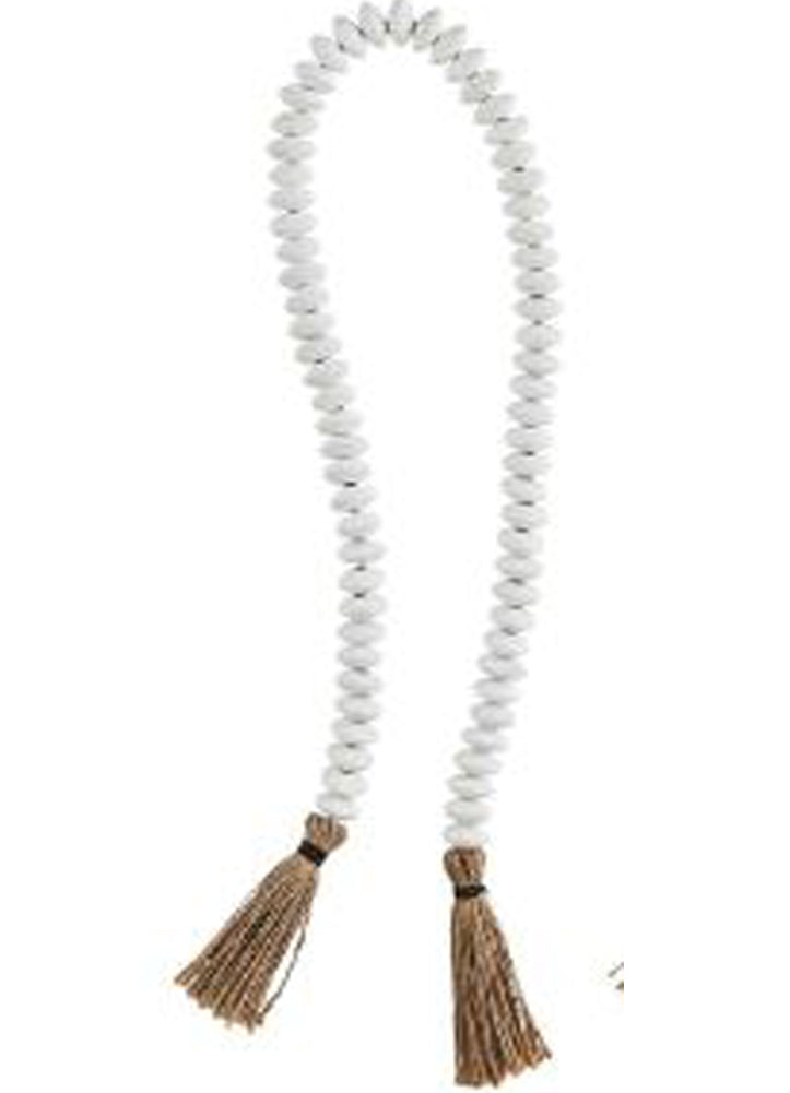 White D�cor Beads with Tassel by Mud Pie