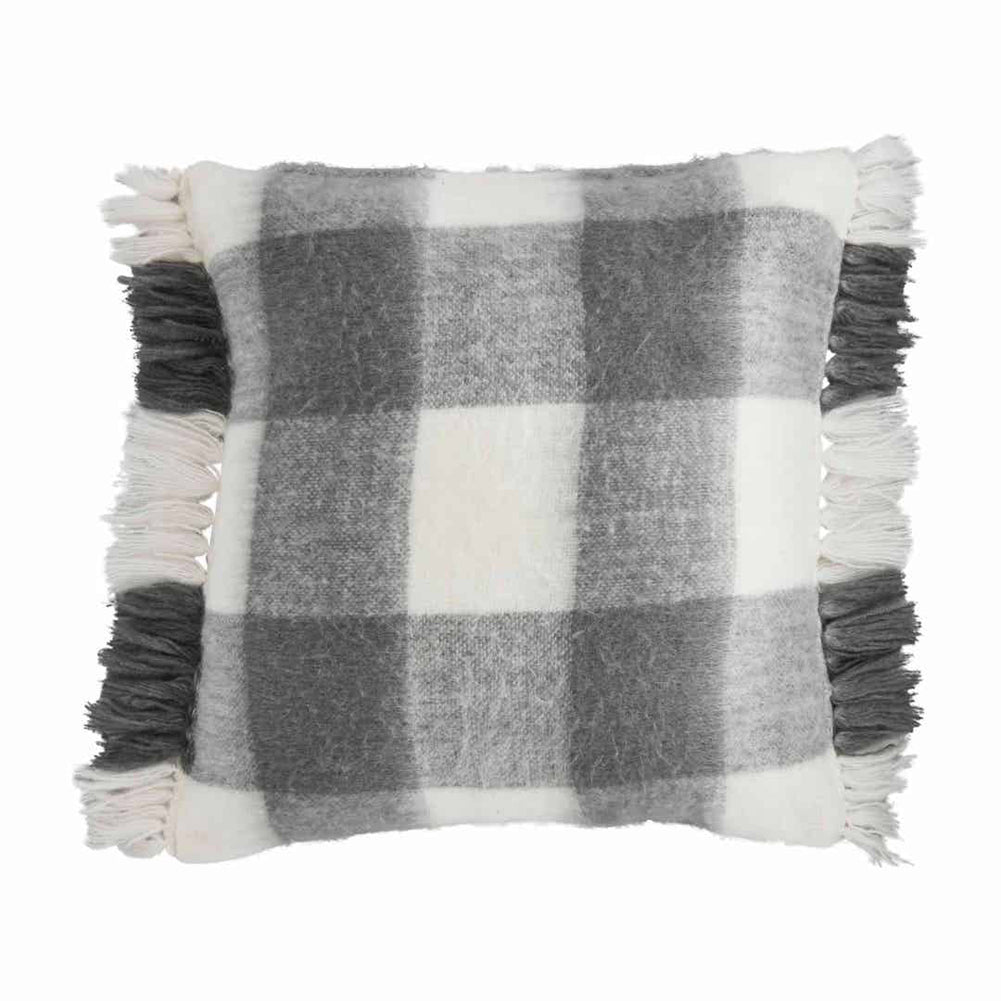 Gray Checked Brushed Pillow by Mud Pie