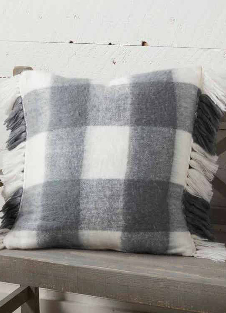 Gray Checked Brushed Pillow by Mud Pie