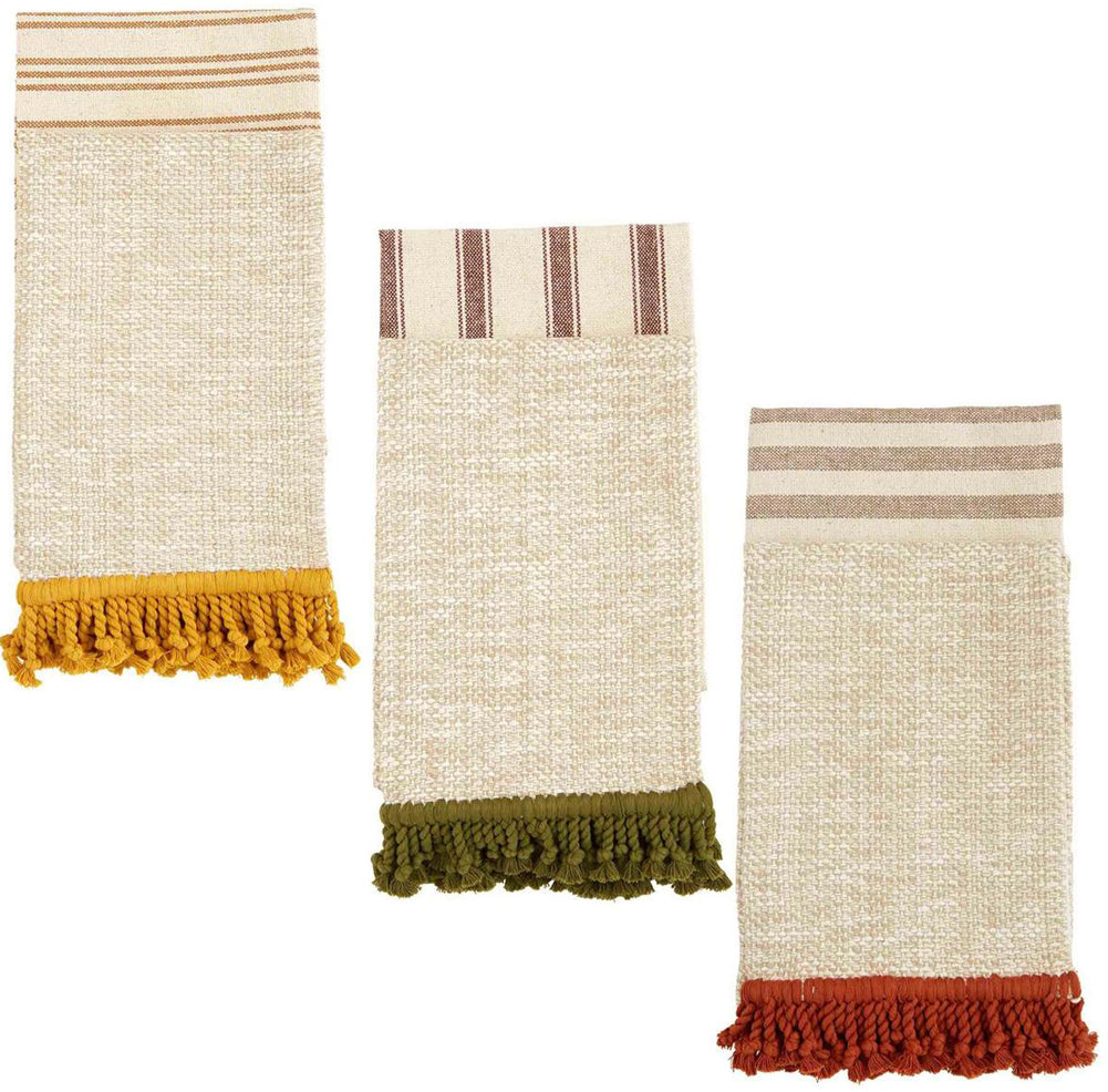 Green Cotton Fringe Towel Set by Mud Pie