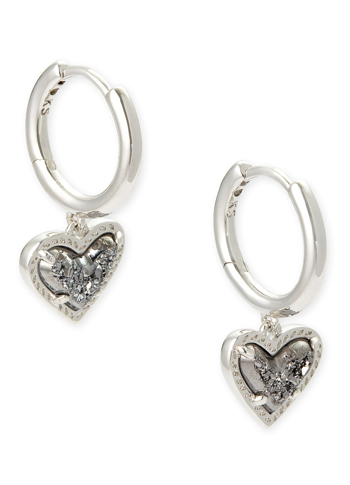 Ari Heart Huggie Ear Rhod Plat Drusy by Kendra Scott