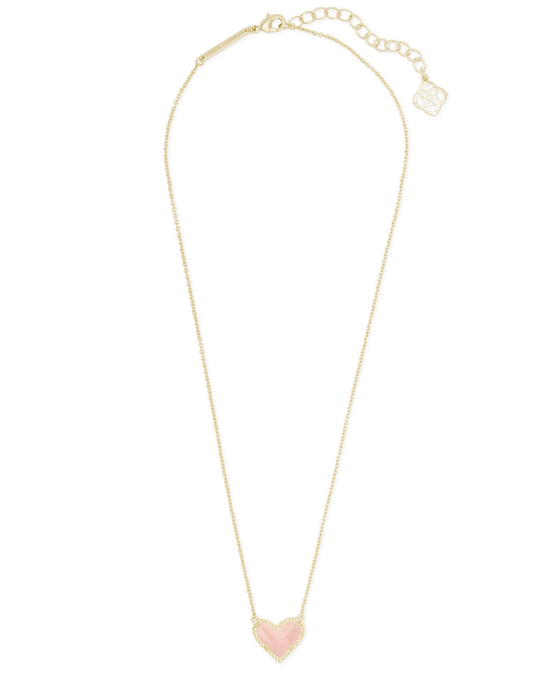Ari Heart Shrt Pndnt Nck Gold Rose Quartz by Kendra Scott