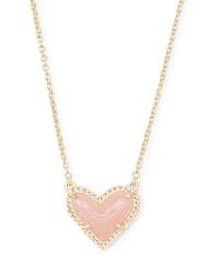 Ari Heart Shrt Pndnt Nck Gold Rose Quartz by Kendra Scott