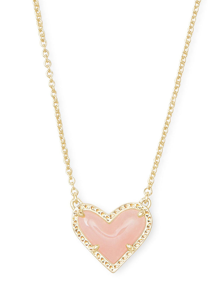 Ari Heart Shrt Pndnt Nck Gold Rose Quartz by Kendra Scott