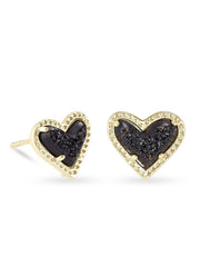 Ari Heart Stud Earring Gold Black Drusy by Kendra Scott