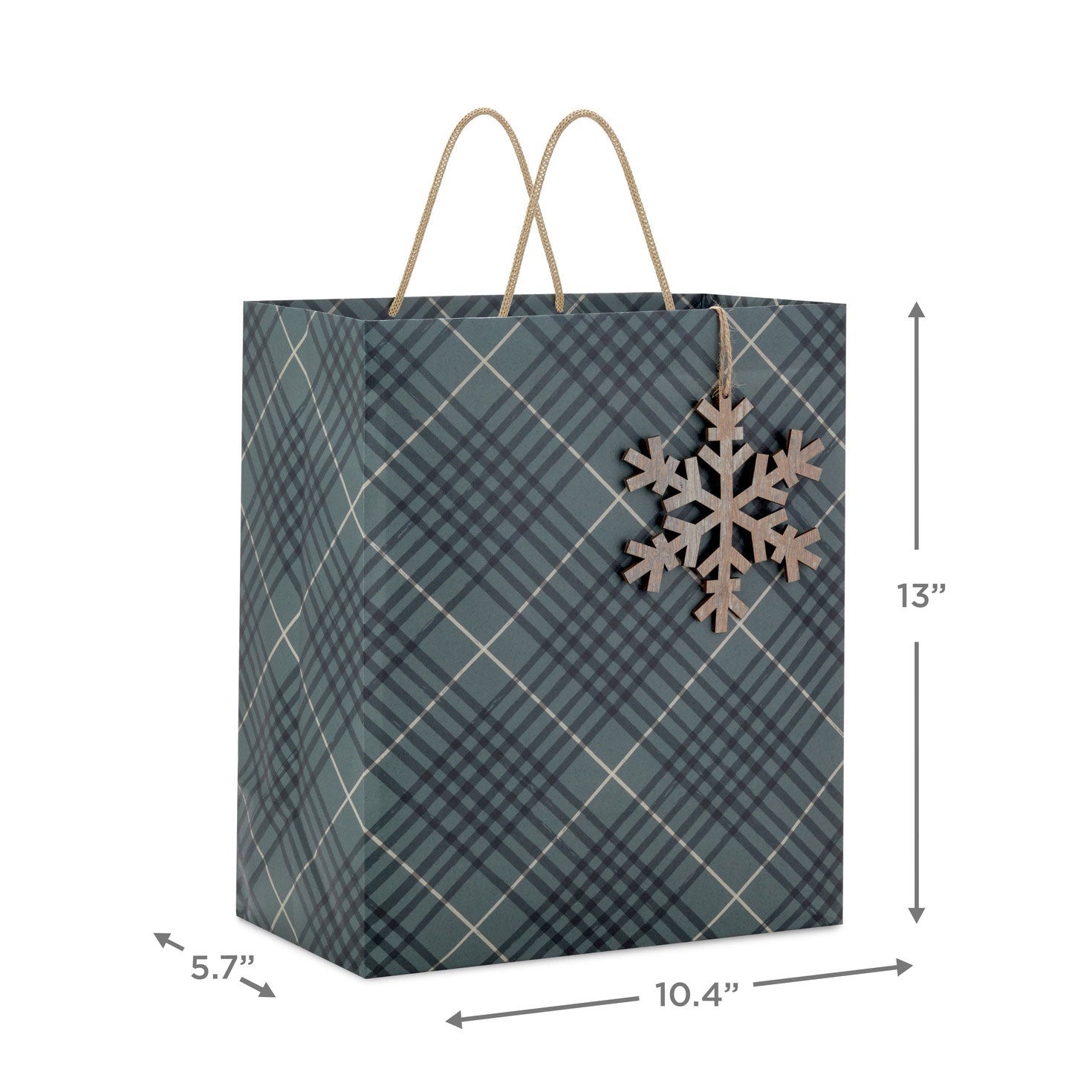 Hallmark 13'' Green Plaid With Snowflake Large Holiday Gift Bag